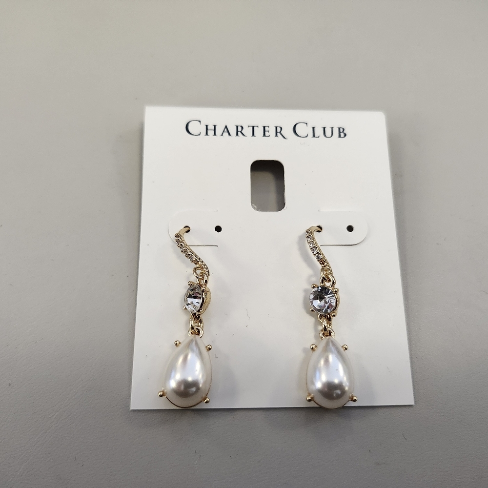 NWT Charter Club Gold-Tone Pearl Drop Earrings